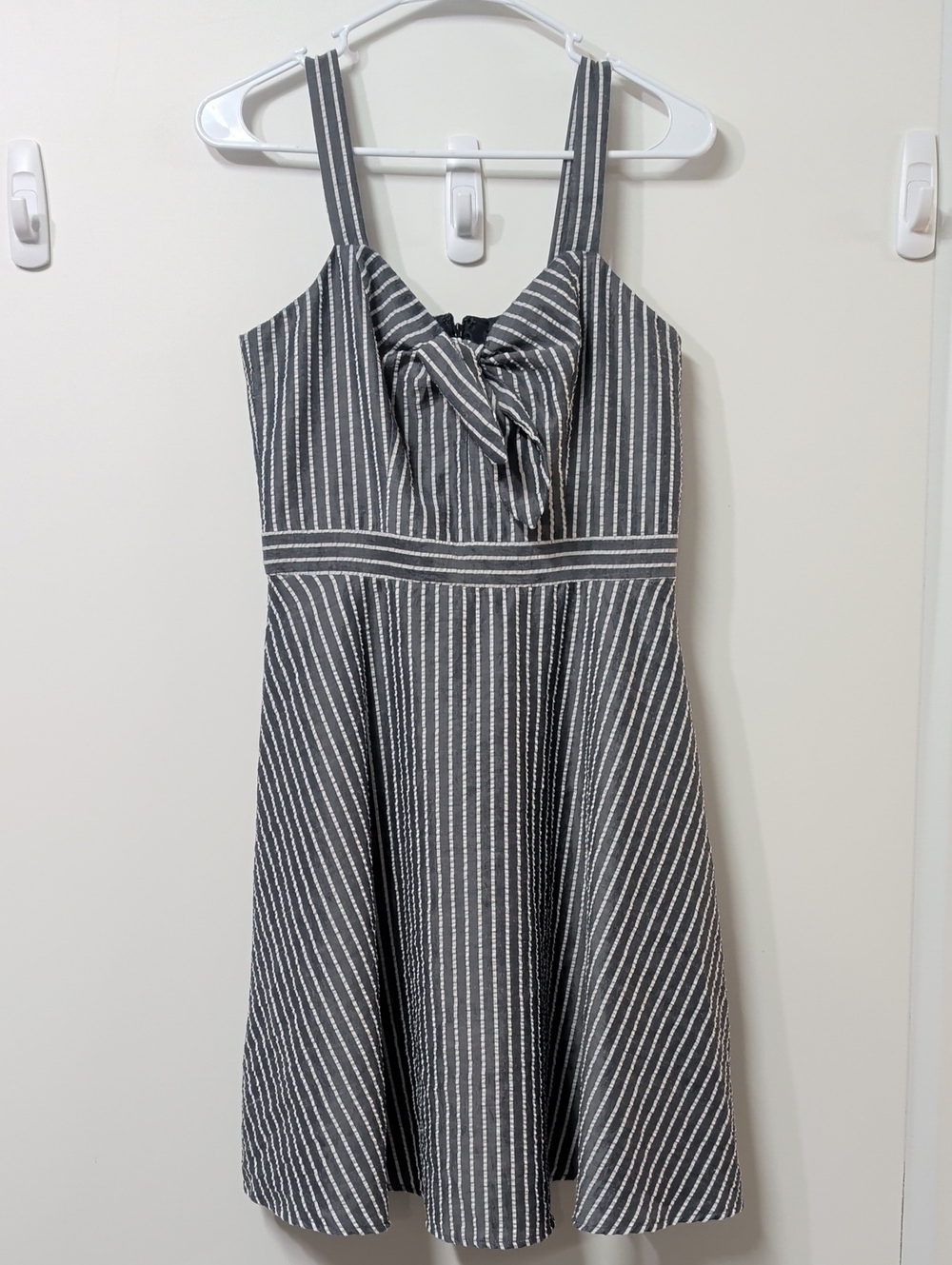 Roz & Ali Navy & White Seersucker Striped Fit-and-Flare Sundress
